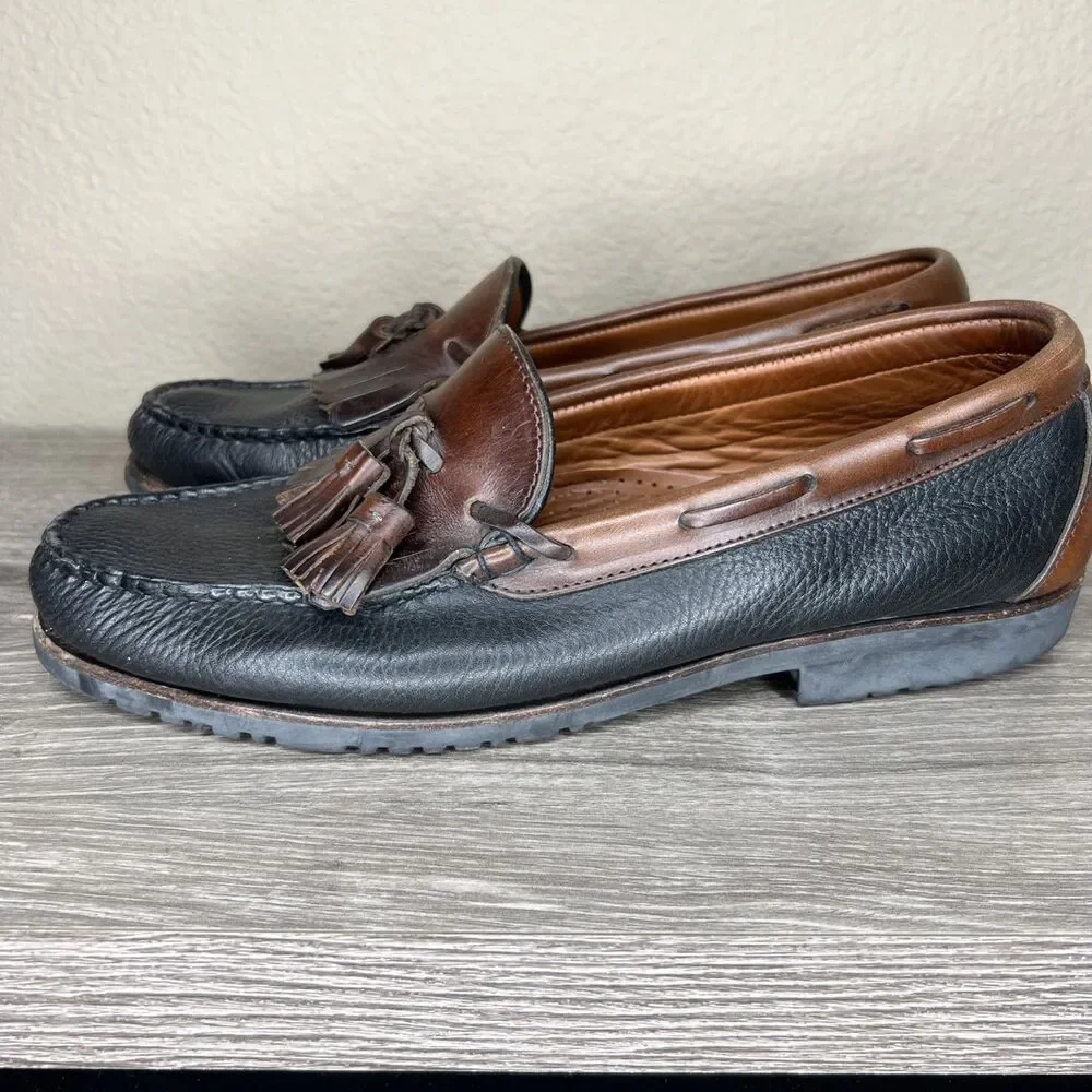 Allen Edmonds Nashua Leather Tassel Loafers Mens 11 D Black Brown Slip On Shoes
